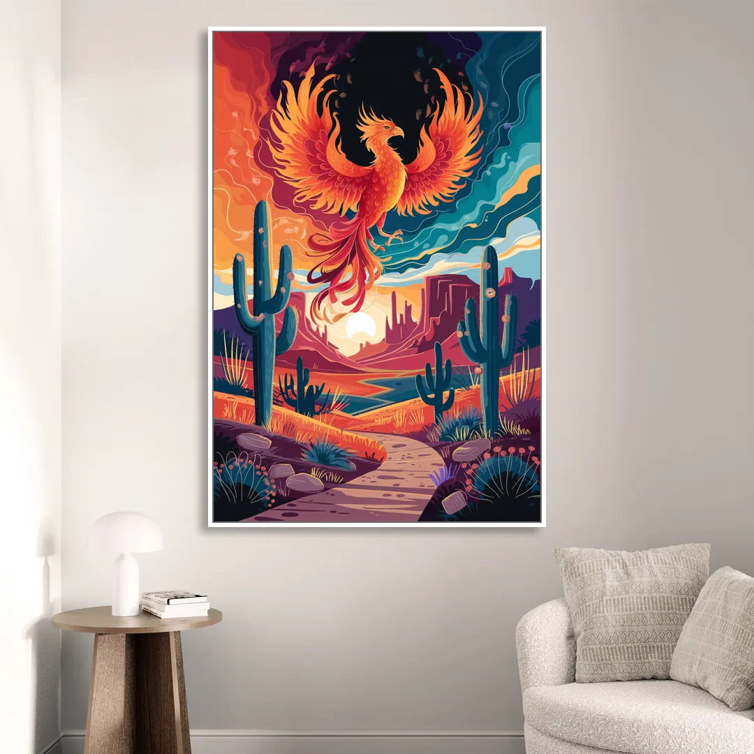 Phoenix Desert Landscape Living Room - White Canvas Wall Art