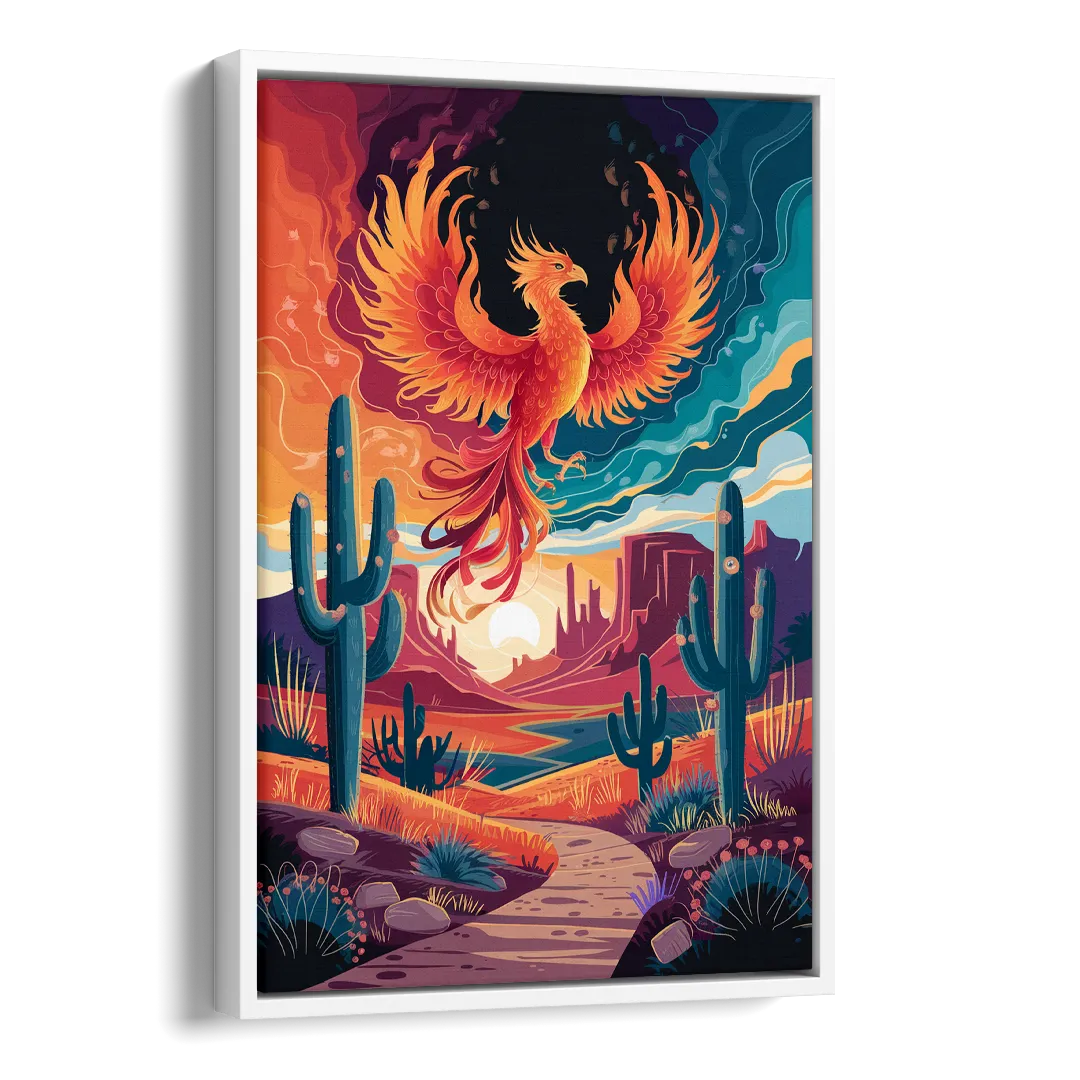 Phoenix Desert Landscape Side - White Canvas Wall Art
