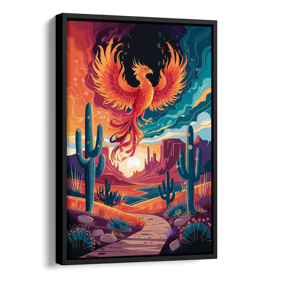 Phoenix Desert Landscape Side - Black Canvas Wall Art