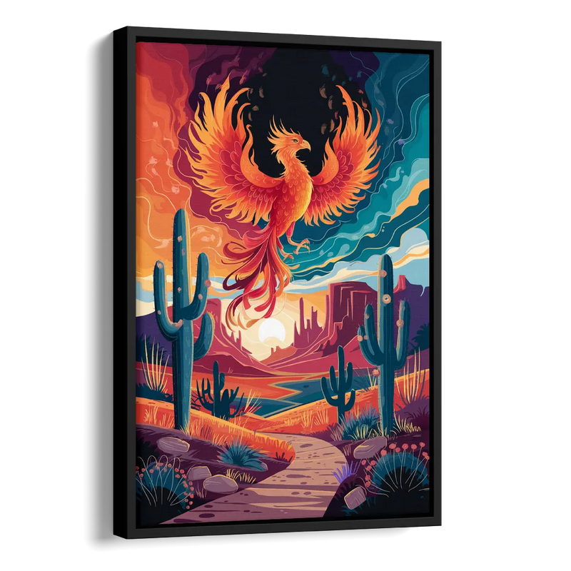 Phoenix Desert Landscape Side - Black Canvas Wall Art