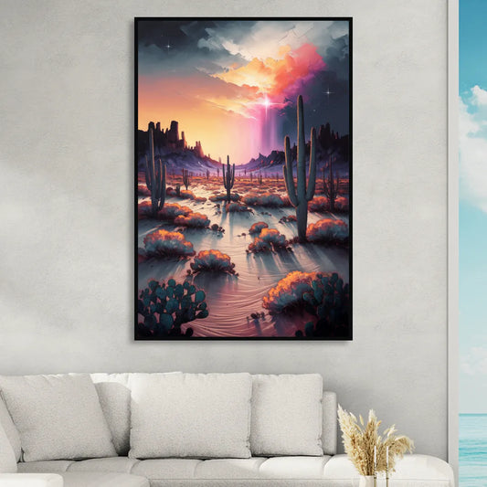 Phoenix Desert Twilight Glow Living Room - Black Canvas Wall Art