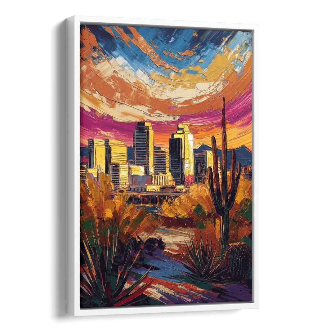 Phoenix Downtown Cityscape Side - White Canvas Wall Art
