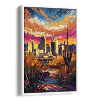 Phoenix Downtown Cityscape Side - White Canvas Wall Art