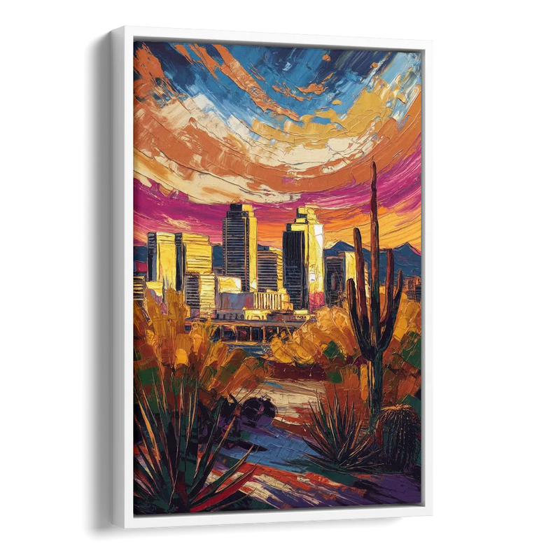 Phoenix Downtown Cityscape Side - White Canvas Wall Art