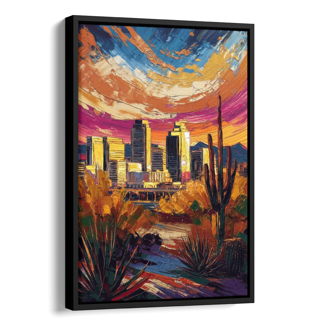 Phoenix Downtown Cityscape Side - Black Canvas Wall Art