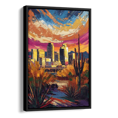 Phoenix Downtown Cityscape Side - Black Canvas Wall Art