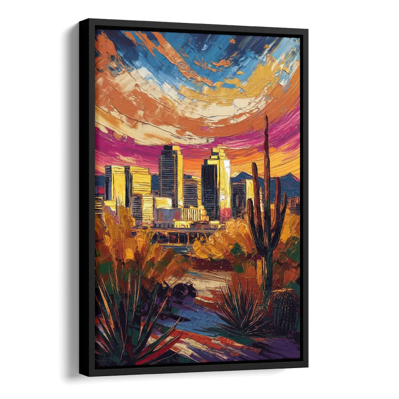 Phoenix Downtown Cityscape Side - Black Canvas Wall Art