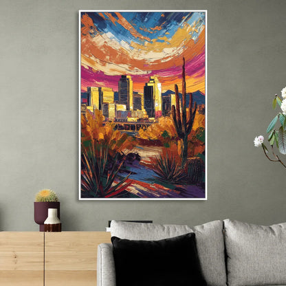 Phoenix Downtown Cityscape Sitting Room - White Canvas Wall Art