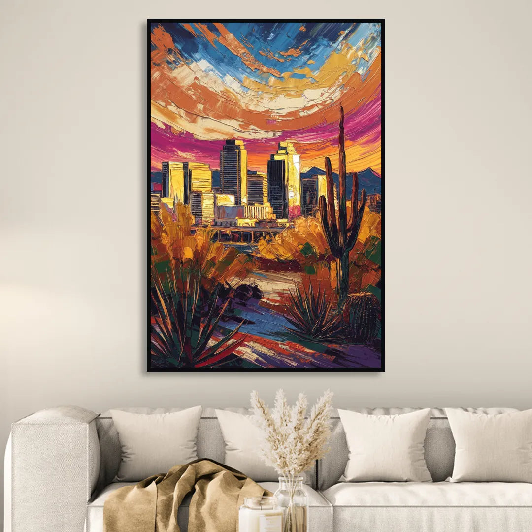 Phoenix Downtown Cityscape Living Room - Black Canvas Wall Art