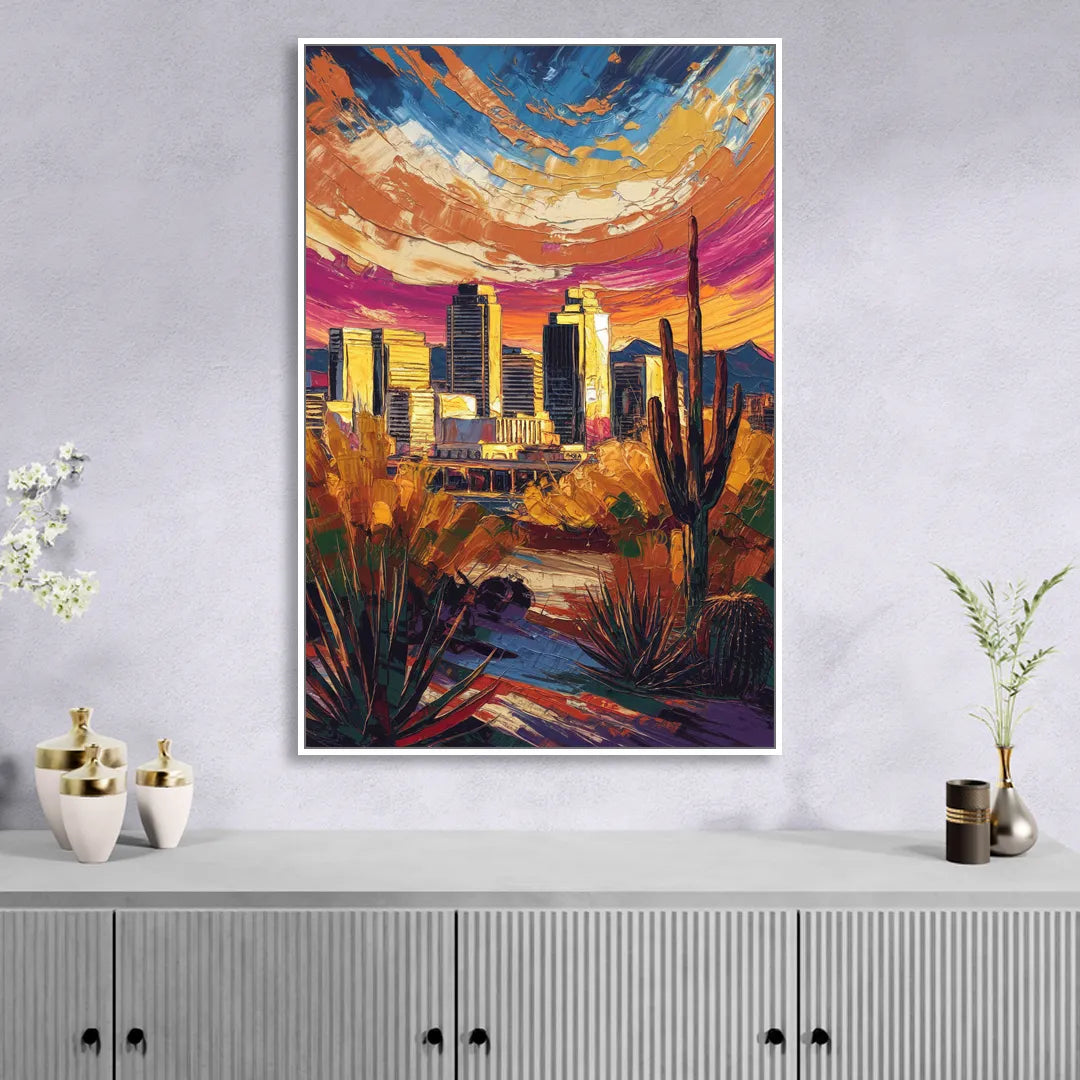 Phoenix Downtown Cityscape Living Room - White Canvas Wall Art