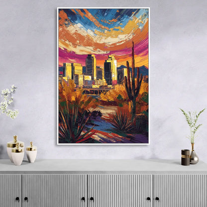 Phoenix Downtown Cityscape Living Room - White Canvas Wall Art