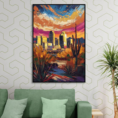Phoenix Downtown Cityscape Sitting Room - Black Canvas Wall Art