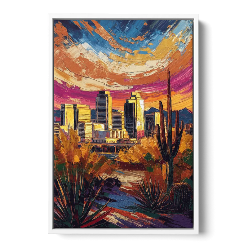 Phoenix Downtown Cityscape Front - White Canvas Wall Art