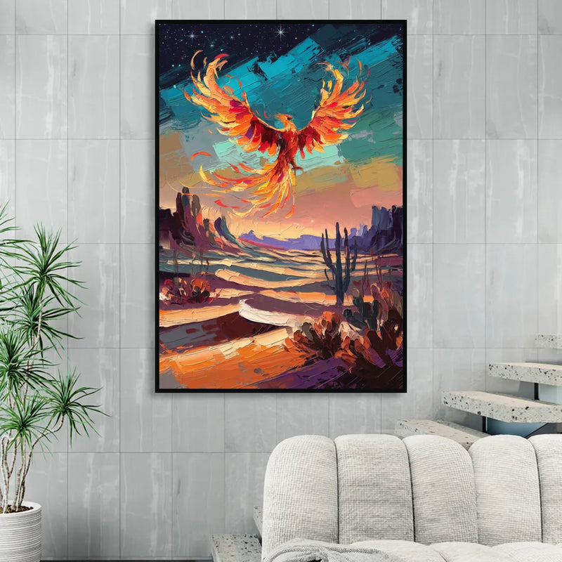 Phoenix Rising Desert Colors Living Room - Black Canvas Wall Art