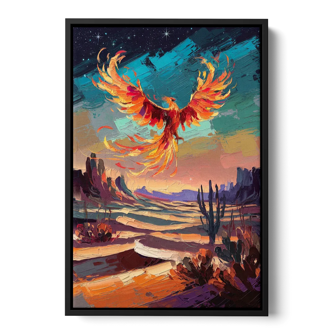 Phoenix Rising Desert Colors Front - Black Canvas Wall Art