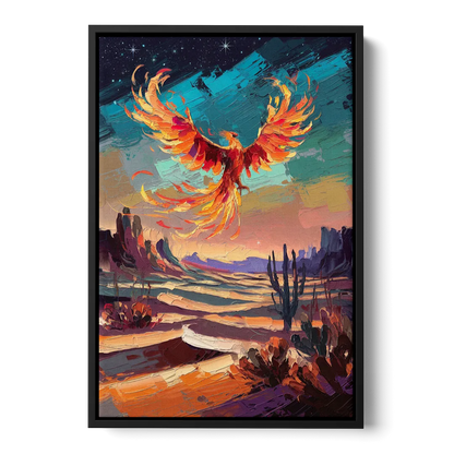 Phoenix Rising Desert Colors Front - Black Canvas Wall Art