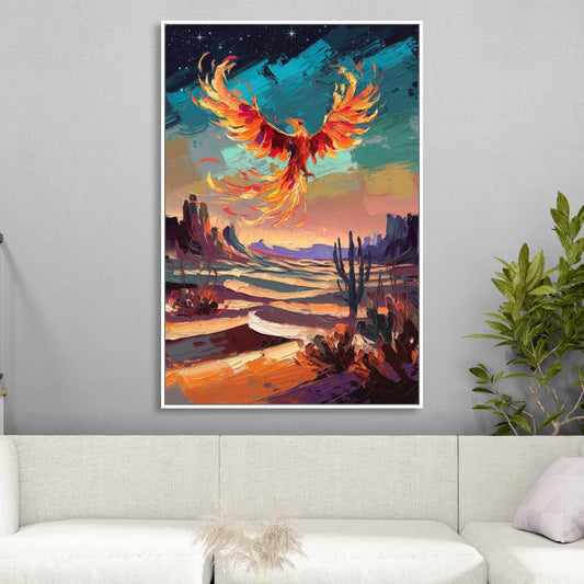 Phoenix Rising Desert Colors Living Room - White Canvas Wall Art