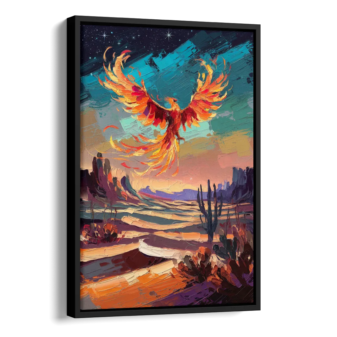 Phoenix Rising Desert Colors Side - Black Canvas Wall Art