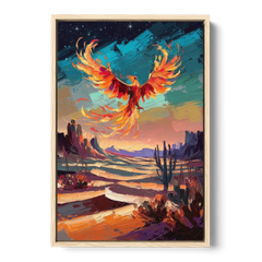Phoenix Rising Desert Colors - Oak Framed Canvas Wall Art - Front