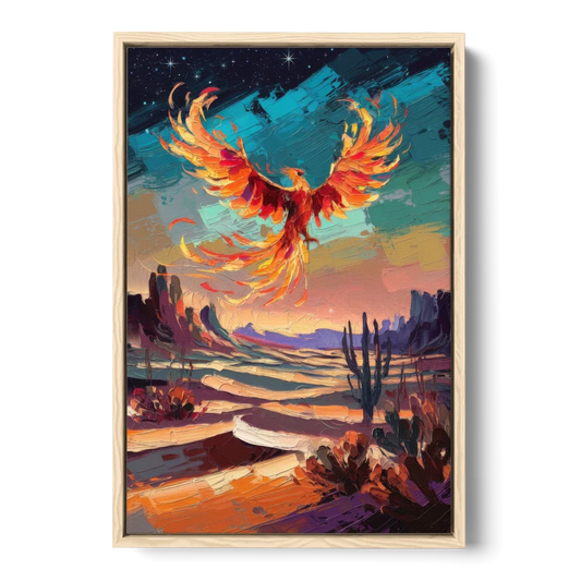Phoenix Rising Desert Colors - Oak Framed Canvas Wall Art - Front