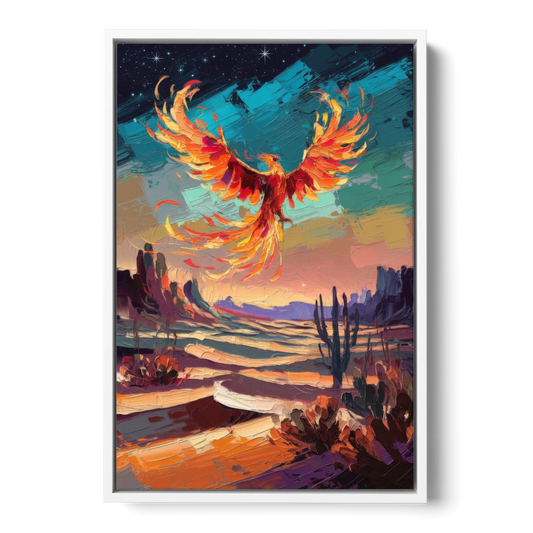 Phoenix Rising Desert Colors - White Framed Canvas Wall Art - Front