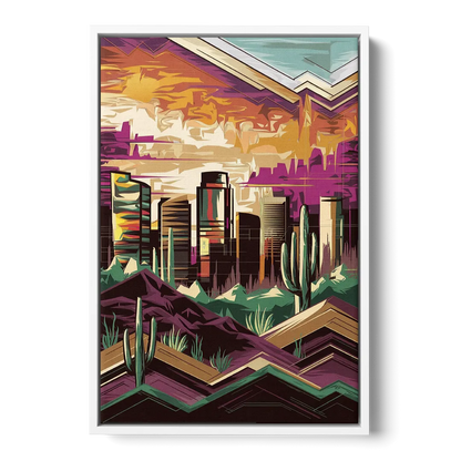 Phoenix Skyline at Sunset Front - White Canvas Wall Art