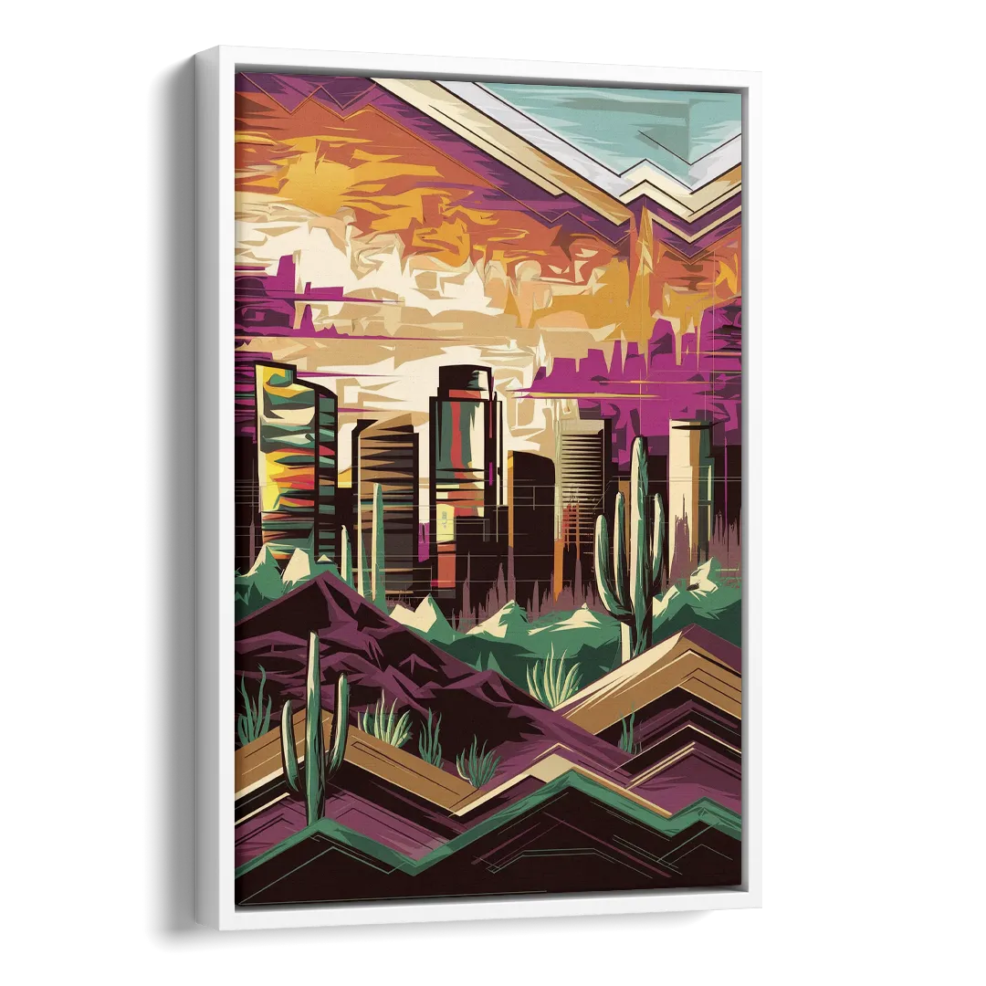 Phoenix Skyline at Sunset Side - White Canvas Wall Art