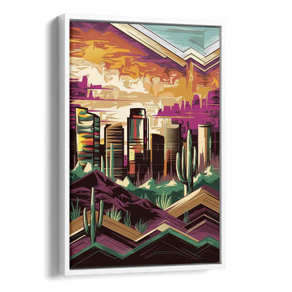 Phoenix Skyline at Sunset Side - White Canvas Wall Art