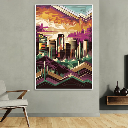 Phoenix Skyline at Sunset Sitting Room - White Canvas Wall Art