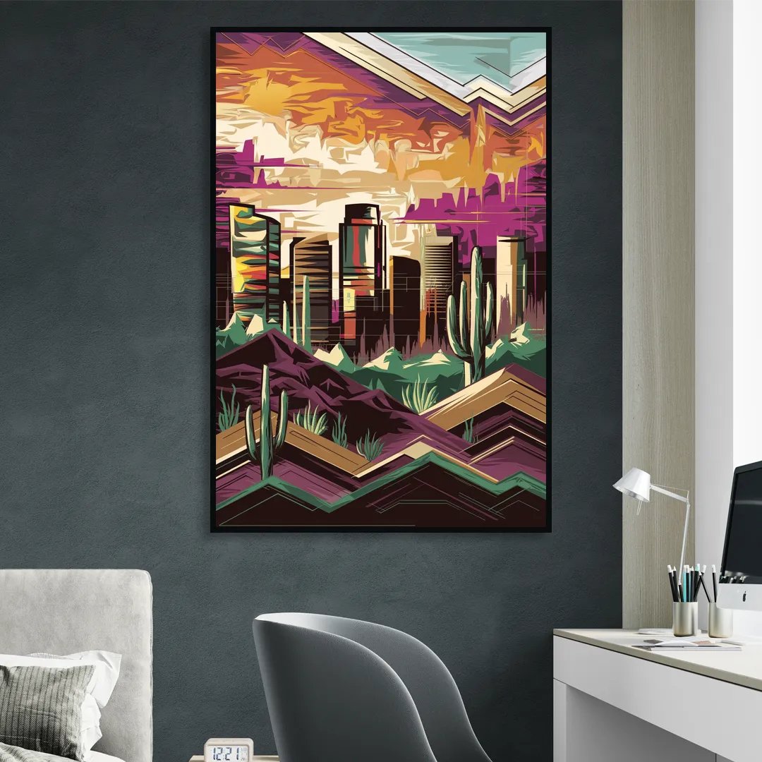 Phoenix Skyline at Sunset Sitting Room - Black Canvas Wall Art