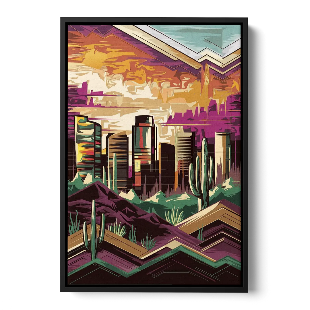 Phoenix Skyline at Sunset Front - Black Canvas Wall Art