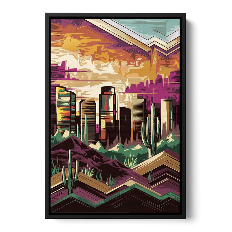 Phoenix Skyline at Sunset Front - Black Canvas Wall Art