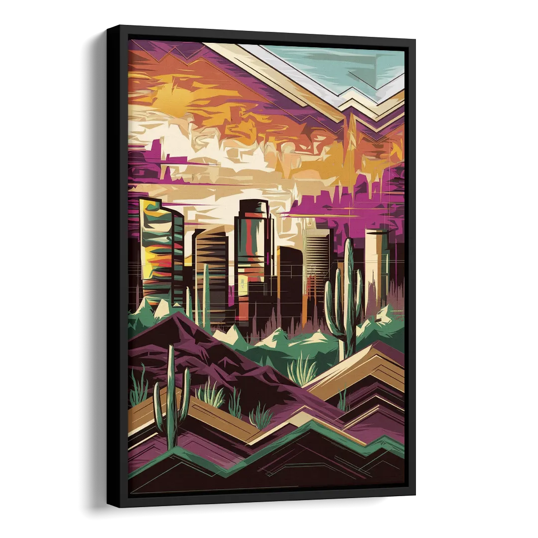 Phoenix Skyline at Sunset Side - Black Canvas Wall Art