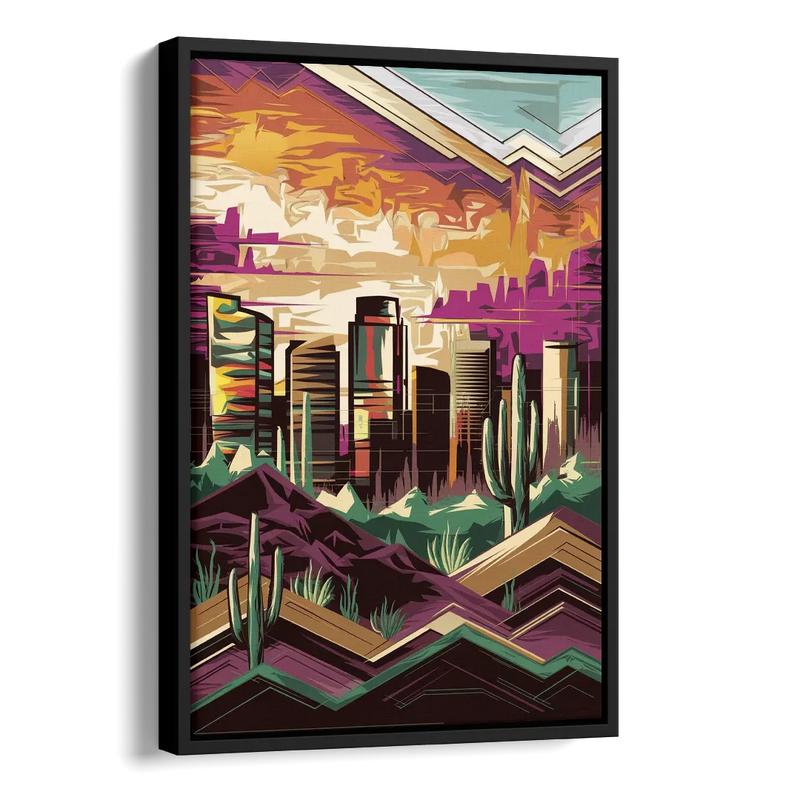 Phoenix Skyline at Sunset Side - Black Canvas Wall Art