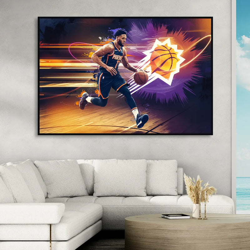 Phoenix Suns Basketball Spirit Living Room - Black Canvas Wall Art