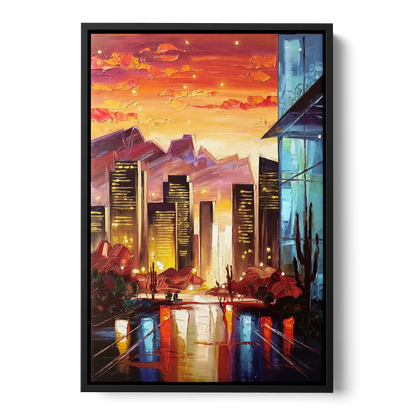 Phoenix Sunsets Over the City Front - Black Canvas Wall Art