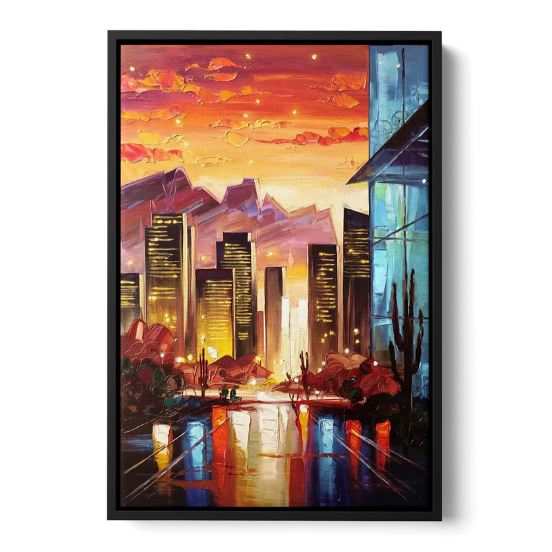 Phoenix Sunsets Over the City Front - Black Canvas Wall Art