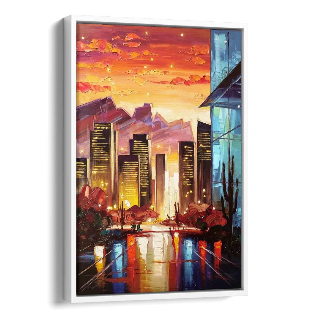 Phoenix Sunsets Over the City Side - White Canvas Wall Art