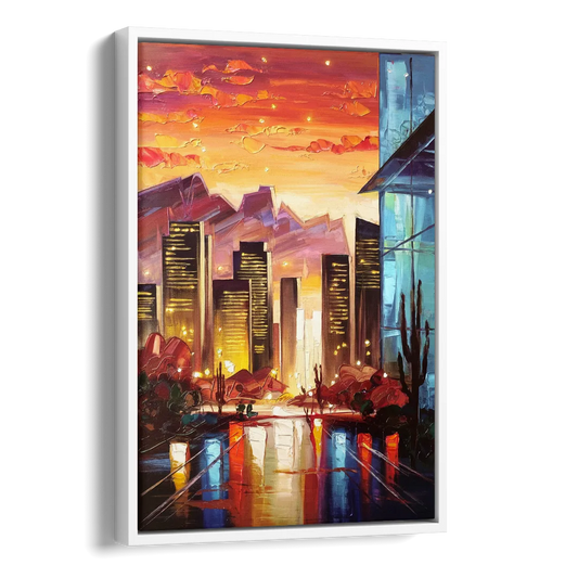 Phoenix Sunsets Over the City Side - White Canvas Wall Art