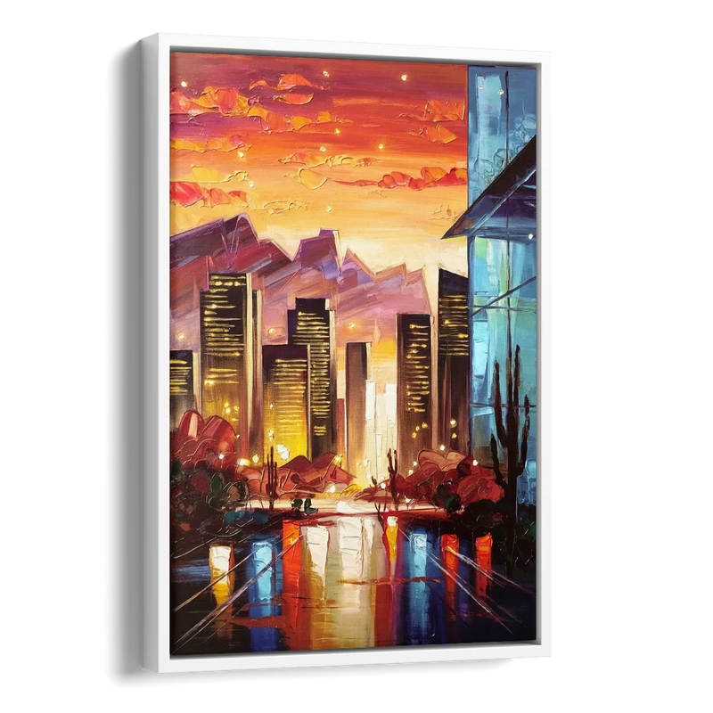 Phoenix Sunsets Over the City Side - White Canvas Wall Art