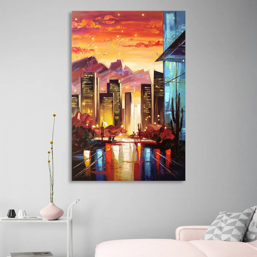 Phoenix Sunsets Over the City Living Room - Canvas Wall Art