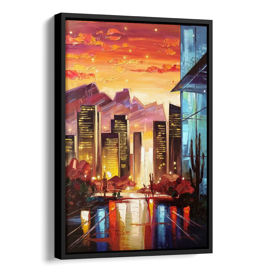 Phoenix Sunsets Over the City Side - Black Canvas Wall Art
