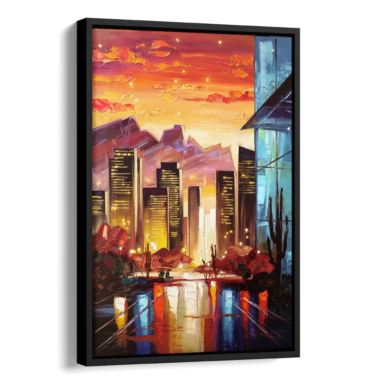Phoenix Sunsets Over the City Side - Black Canvas Wall Art