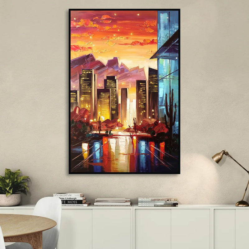 Phoenix Sunsets Over the City Sitting Room - Black Canvas Wall Art