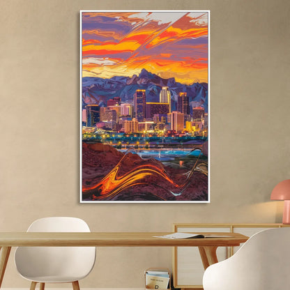 Phoenix Vibrant City Life Sitting Room - White Canvas Wall Art