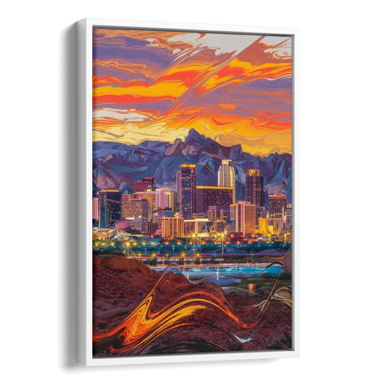 Phoenix Vibrant City Life Side - White Canvas Wall Art
