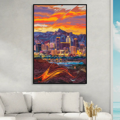 Phoenix Vibrant City Life Sitting Room - Black Canvas Wall Art