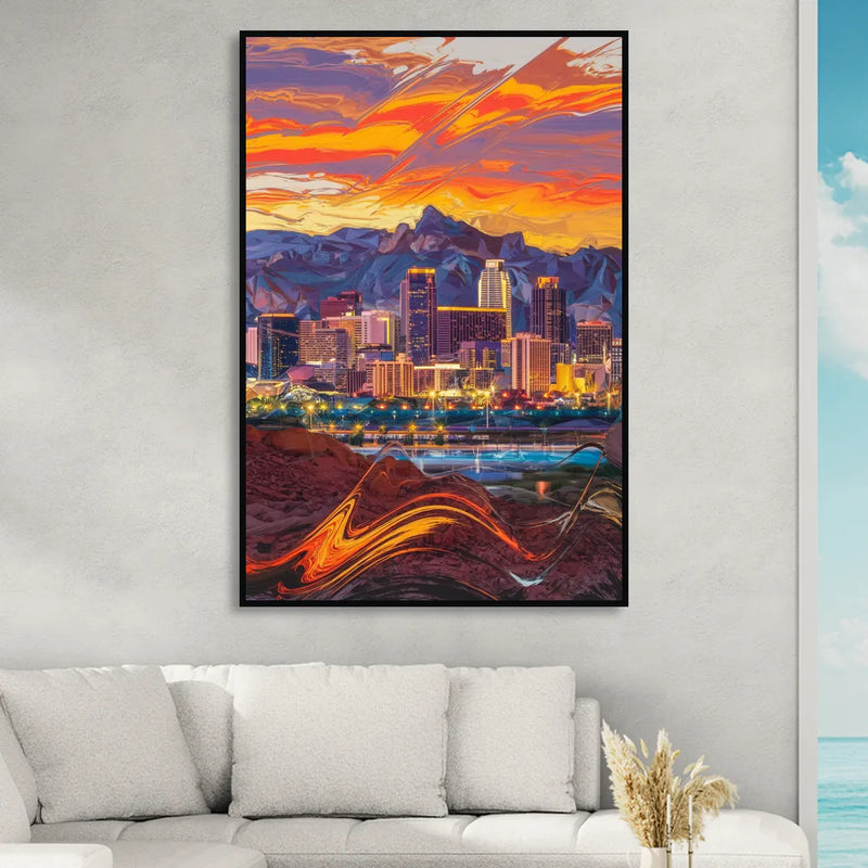 Phoenix Vibrant City Life Sitting Room - Black Canvas Wall Art