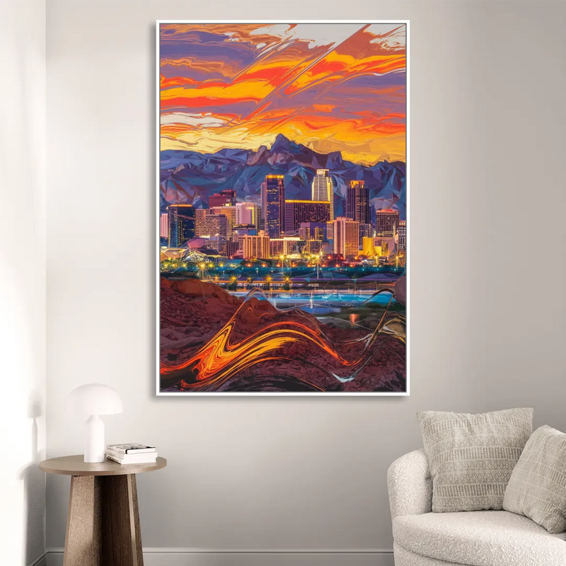 Phoenix Vibrant City Life Living Room - White Canvas Wall Art