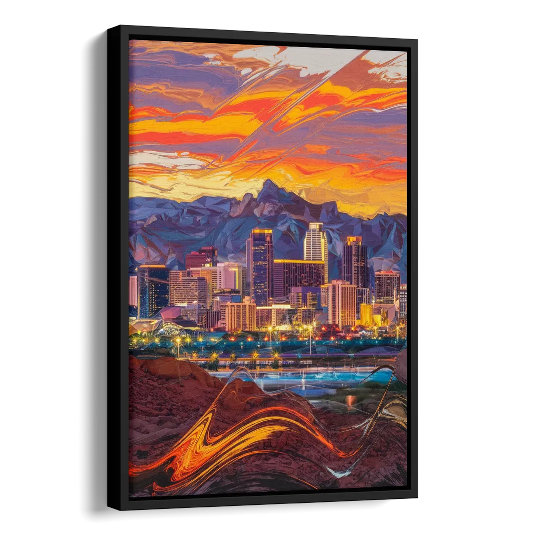 Phoenix Vibrant City Life Side - Black Canvas Wall Art